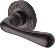 RR3022-MB Heritage Brass Door Handle Lever Latch on Round Rose Charlbury Reeded Design Matt Bronze finish