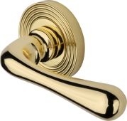 RR3022-PB Heritage Brass Door Handle Lever Latch on Round Rose Charlbury Reeded Design Polished Brass finish