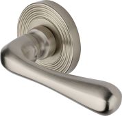 RR3022-SN Heritage Brass Door Handle Lever Latch on Round Rose Charlbury Reeded Design Satin Nickel finish