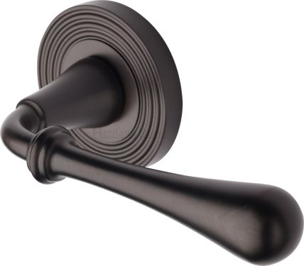 Click Here To Enlarge This Photo Of RR7156-MB Heritage Brass Door Handle Lever Latch on Round Rose Roma Reeded Design Matt Bronze finish