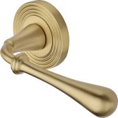RR7156-SB Heritage Brass Door Handle Lever Latch on Round Rose Roma Reeded Design Satin Brass finish