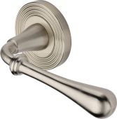 RR7156-SN Heritage Brass Door Handle Lever Latch on Round Rose Roma Reeded Design Satin Nickel finish