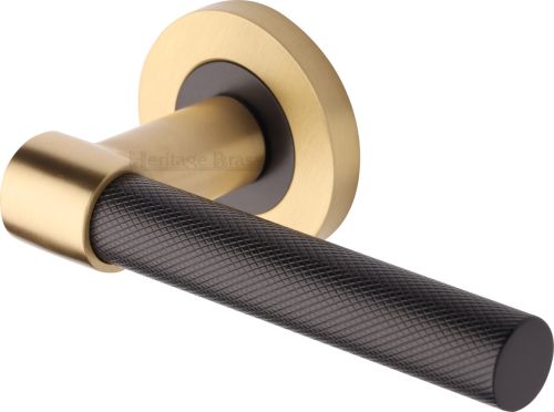 Click Here To Enlarge This Photo Of RS2018-BSB Heritage Brass Door Handle Lever on Rose Phoenix Knurled Design Matt Bronze/Satin Brass Finish