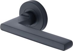 TRI1352-BKMT Heritage Brass Door Handle Lever Latch on Round Rose Trident Design Matt Black Finish