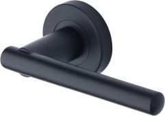 V1001-BKMT Heritage Brass Door Handle Lever on Rose Challenger Design Matt Black Finish