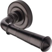 V1936-MB Heritage Brass Door Handle Lever Latch on Round Rose Colonial Reeded Design Matt Bronze finish