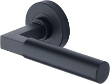 V2259-BKMT Heritage Brass Door Handle Lever on Rose Bauhaus Design Matt Black Finish