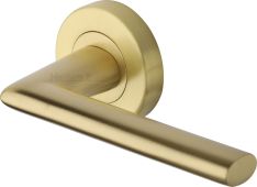 V2355-SB Heritage Brass Door Handle Lever Latch on Round Rose Admiralty Design Satin Brass finish