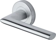 V2355-SC Heritage Brass Door Handle Lever Latch on Round Rose Admiralty Design Satin Chrome finish