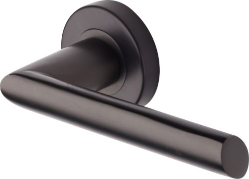 Click Here To Enlarge This Photo Of V3262-MB Heritage Brass Door Handle Lever Latch on Round Rose Mercury Design Matt Bronze finish