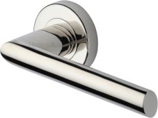 V3262-PNF Heritage Brass Door Handle Lever Latch on Round Rose Mercury Design Polished Nickel finish