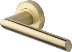 V3262-SB Heritage Brass Door Handle Lever Latch on Round Rose Mercury Design Satin Brass finish