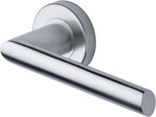 V3262-SC Heritage Brass Door Handle Lever Latch on Round Rose Mercury Design Satin Chrome finish