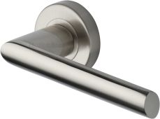 V3262-SN Heritage Brass Door Handle Lever Latch on Round Rose Mercury Design Satin Nickel finish