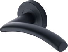 V3490-BKMT Heritage Brass Door Handle Lever Latch on Round Rose Centaur Design Matt Black finish
