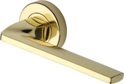 V3790-PB Heritage Brass Door Handle Lever Latch on Round Rose Metro Angled Design Polished Brass finish