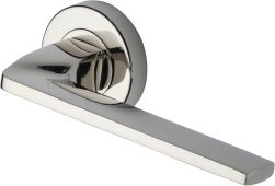 V3790-PNF Heritage Brass Door Handle Lever Latch on Round Rose Metro Angled Design Polished Nickel finish