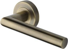 V3840-AT Heritage Brass Door Handle Lever Latch on Round Rose Athena Design Antique Brass finish