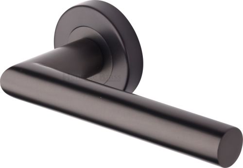 Click Here To Enlarge This Photo Of V3840-MB Heritage Brass Door Handle Lever Latch on Round Rose Athena Design Matt Bronze finish