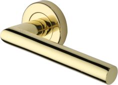 V3840-PB Heritage Brass Door Handle Lever Latch on Round Rose Athena Design Polished Brass finish