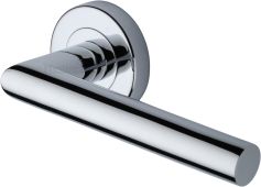 V3840-PC Heritage Brass Door Handle Lever Latch on Round Rose Athena Design Polished Chrome finish