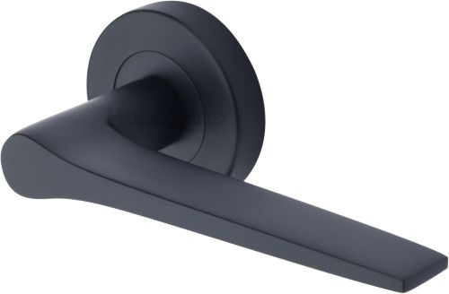 Click Here To Enlarge This Photo Of V4189-BKMT Heritage Brass Door Handle Lever on Rose Gio Design Matt Black Finish