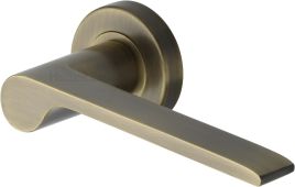 V4190-AT Heritage Brass Door Handle Lever Latch on Round Rose Julia Design Antique Brass finish