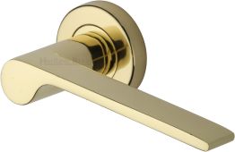 V4190-PB Heritage Brass Door Handle Lever Latch on Round Rose Julia Design Polished Brass finish