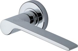 V4190-PC Heritage Brass Door Handle Lever Latch on Round Rose Julia Design Polished Chrome finish