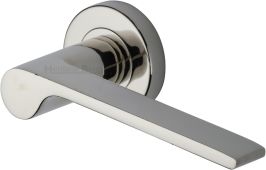 V4190-PNF Heritage Brass Door Handle Lever Latch on Round Rose Julia Design Polished Nickel finish