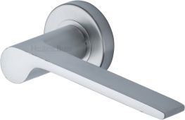 V4190-SC Heritage Brass Door Handle Lever Latch on Round Rose Julia Design Satin Chrome finish