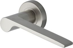 V4190-SN Heritage Brass Door Handle Lever Latch on Round Rose Julia Design Satin Nickel finish