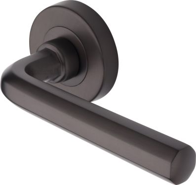 Click Here To Enlarge This Photo Of V4545-MB Heritage Brass Door Handle Lever Latch on Round Rose Octave Design Matt Bronze finish