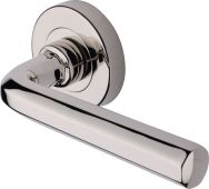 V4545-PNF Heritage Brass Door Handle Lever Latch on Round Rose Octave Design Polished Nickel finish
