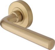 V4545-SB Heritage Brass Door Handle Lever Latch on Round Rose Octave Design Satin Brass finish