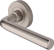 V4545-SN Heritage Brass Door Handle Lever Latch on Round Rose Octave Design Satin Nickel finish