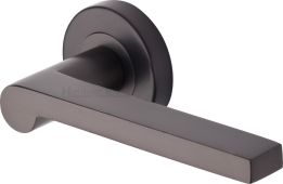 V6225-MB Heritage Brass Door Handle Lever Latch on Round Rose Metro Mid Century Design Matt Bronze finish