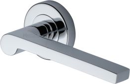 V6225-PC Heritage Brass Door Handle Lever Latch on Round Rose Metro Mid Century Design Polished Chrome finish