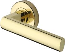 V6230-PB Heritage Brass Door Handle Lever Latch on Round Rose Poseidon Design Polished Brass finish
