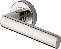 V6230-PNF Heritage Brass Door Handle Lever Latch on Round Rose Poseidon Design Polished Nickel finish