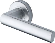 V6230-SC Heritage Brass Door Handle Lever Latch on Round Rose Poseidon Design Satin Chrome finish