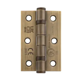 HIN1322&sol;7AB - Carlisle Brass Eurospec 76mm x 51mm x 2mm Ball Bearing Hinges Grade 7 &lpar;40kg&rpar; Antique Brass