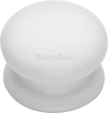 Click Here To Enlarge This Photo Of 5032 Heritage Brass Cabinet Knob Plain White 32mm with Porcelain Base