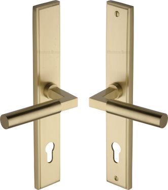 Click Here To Enlarge This Photo Of MP2259.LH-SB Heritage Brass 92mm Multi-Point Door Handle Lever Lock Bauhaus LH Design Satin Brass finish