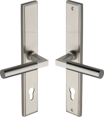 Click Here To Enlarge This Photo Of MP2259.LH-SN Heritage Brass 92mm Multi-Point Door Handle Lever Lock Bauhaus LH Design Satin Nickel finish