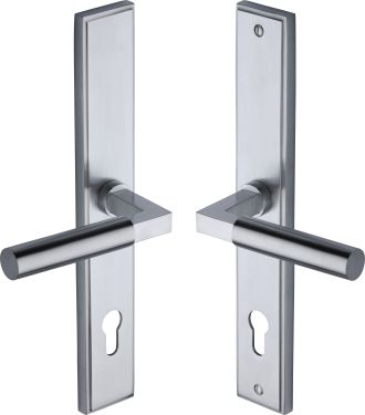 Click Here To Enlarge This Photo Of MP2259.LH-SC Heritage Brass 92mm Multi-Point Door Handle Lever Lock Bauhaus LH Design Satin Chrome finish