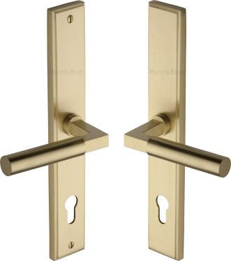 Click Here To Enlarge This Photo Of MP2259.RH-SB Heritage Brass 92mm Multi-Point Door Handle Lever Lock Bauhaus RH Design Satin Brass finish