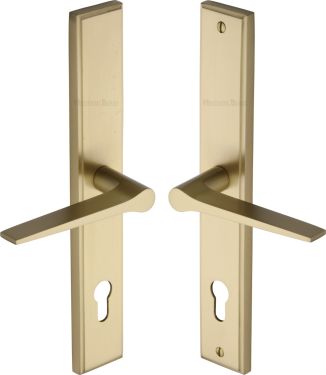 Click Here To Enlarge This Photo Of MP4189.LH-SB Heritage Brass 92mm Multi-Point Door Handle Lever Lock Gio LH Design Satin Brass finish