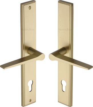 Click Here To Enlarge This Photo Of MP4189.RH-SB Heritage Brass 92mm Multi-Point Door Handle Lever Lock Gio RH Design Satin Brass finish