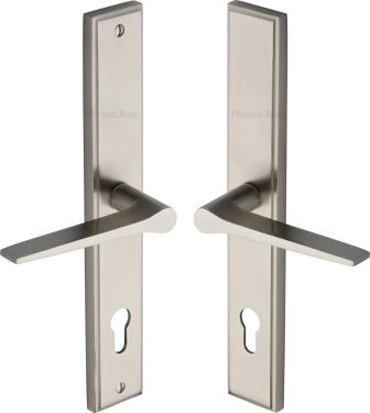Click Here To Enlarge This Photo Of MP4189.RH-SN Heritage Brass 92mm Multi-Point Door Handle Lever Lock Gio RH Design Satin Nickel finish
